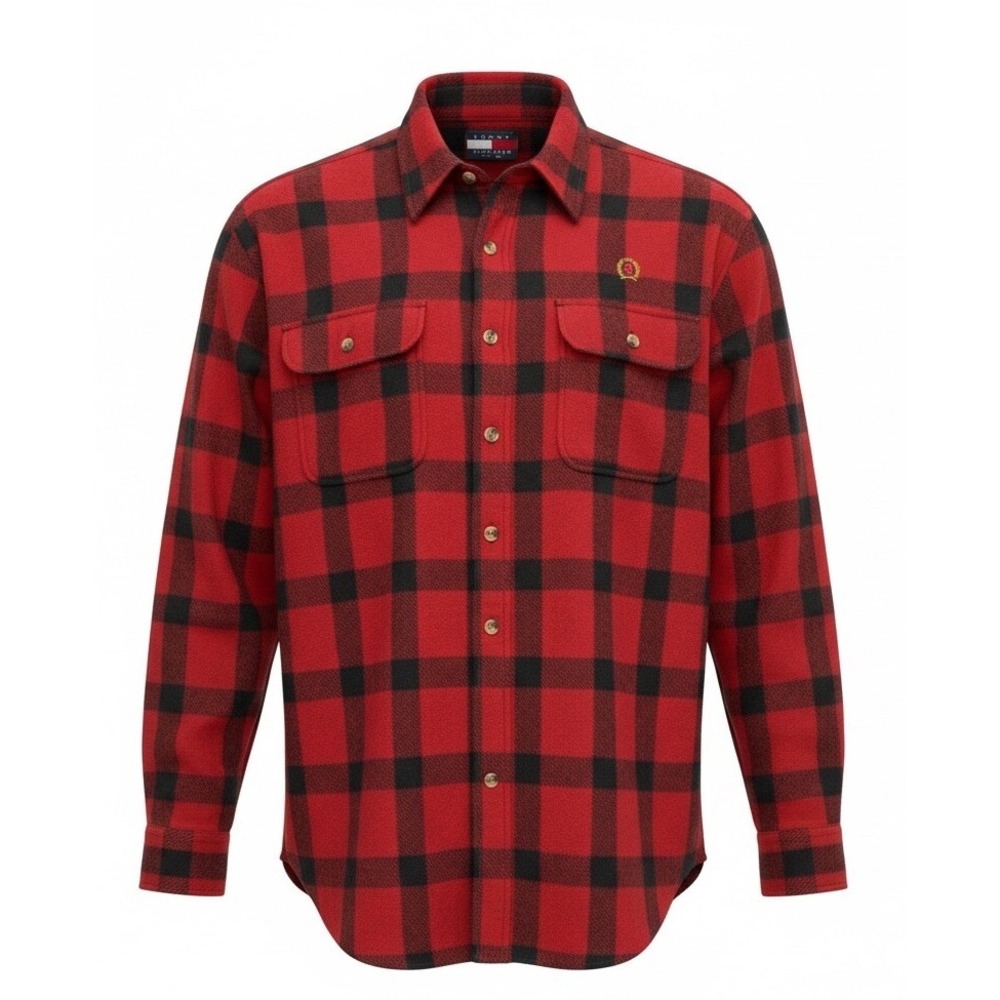 Vtg Tommy Hilfiger Wool Blend Buffalo Plaid Check Pocket Chore‎ Jacket Size XL